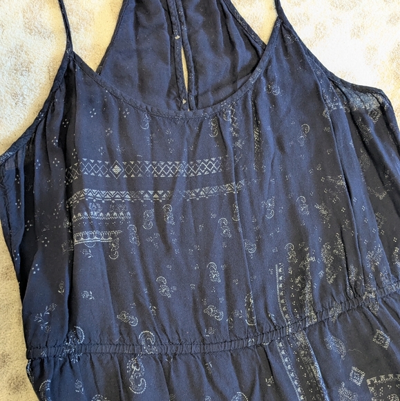 Navy Bandana Paisley Mini Dress Viscose Halter Buttons Racerback Paisley XS S - Picture 3 of 7